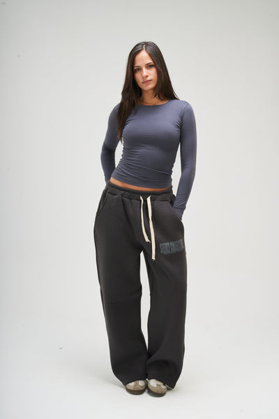 Dark Grey Long Sleeve Round Top