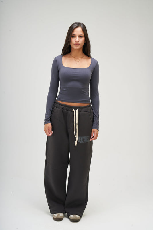 Dark Grey Long Sleeve Square Top