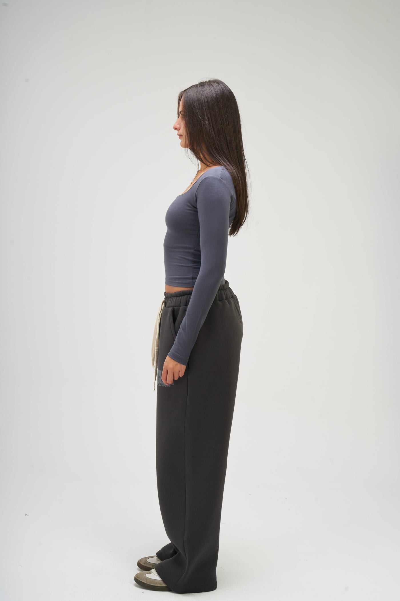 Dark Grey Long Sleeve Square Top