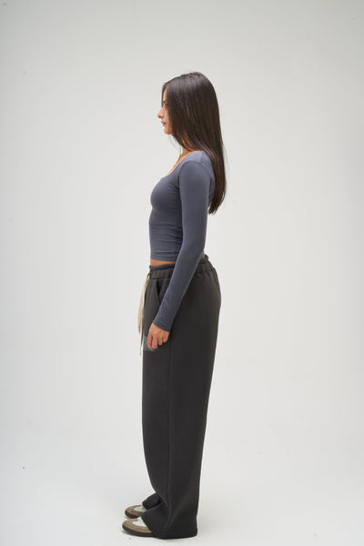 Dark Grey Long Sleeve Square Top