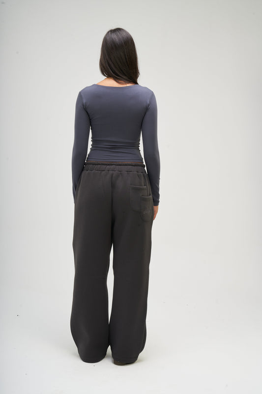 Dark Grey Long Sleeve Square Top