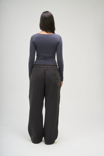 Dark Grey Long Sleeve Square Top