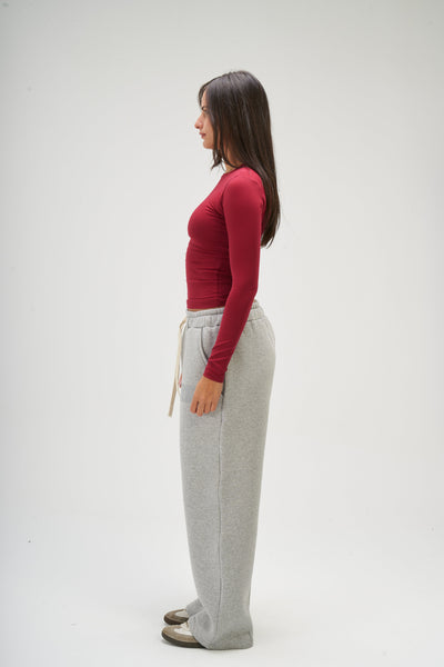 Burgundy Long Sleeve Round Top