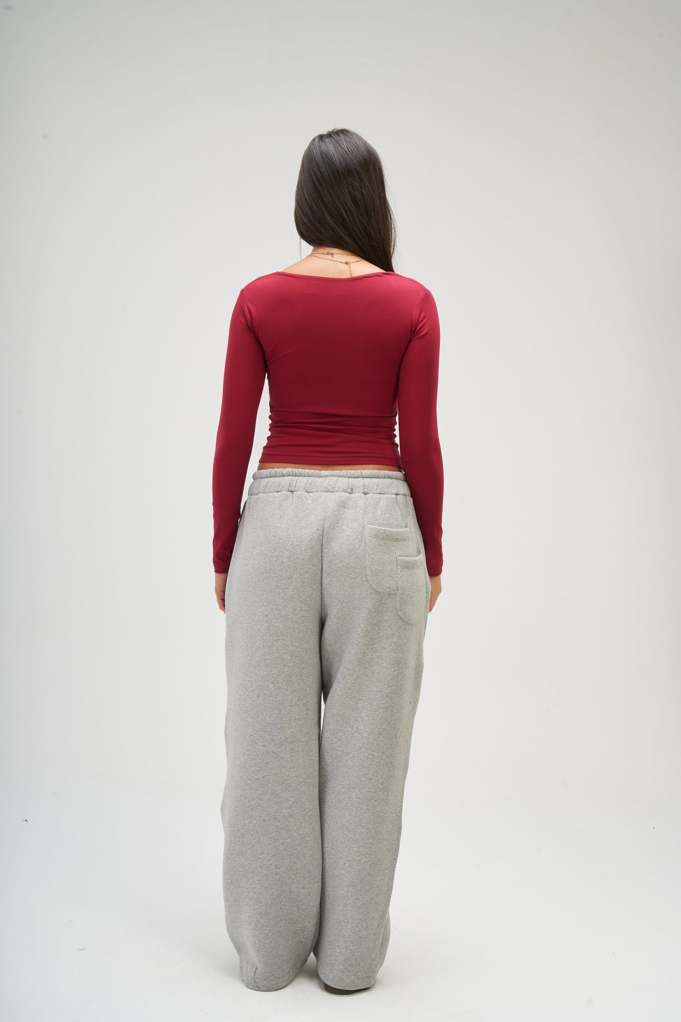 Burgundy Long Sleeve Square Top