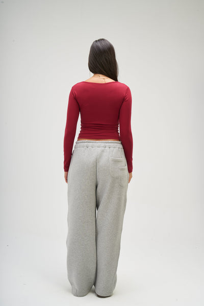 Burgundy Long Sleeve Square Top