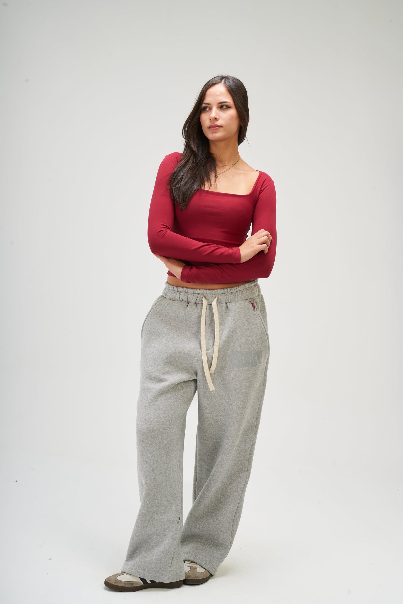 Burgundy Long Sleeve Square Top