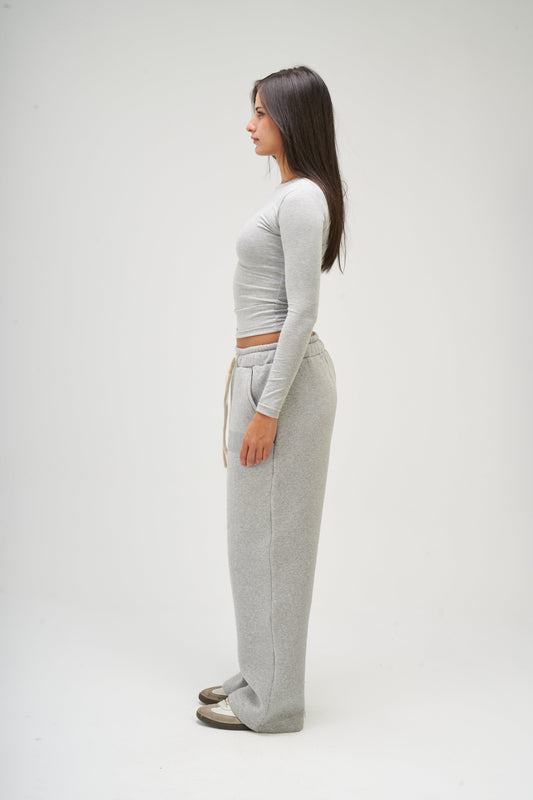 Light Grey Long Sleeve Round Top