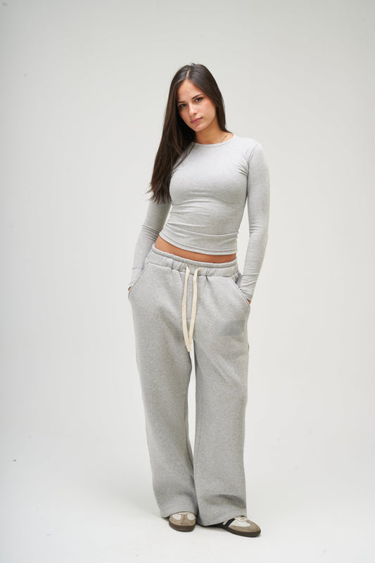 Light Grey Long Sleeve Round Top