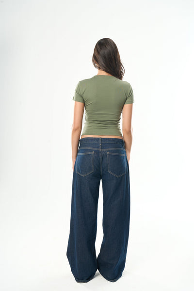 Olive Green Round Neck Top