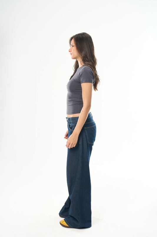 Dark Grey Round Neck Top