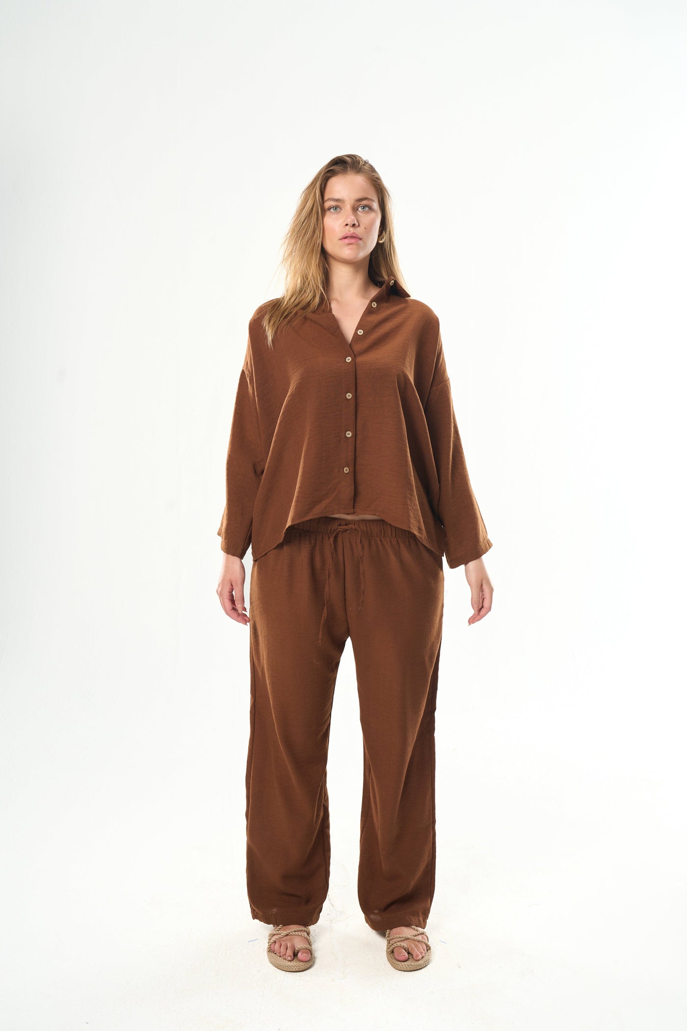 Women Brown Linen Pants