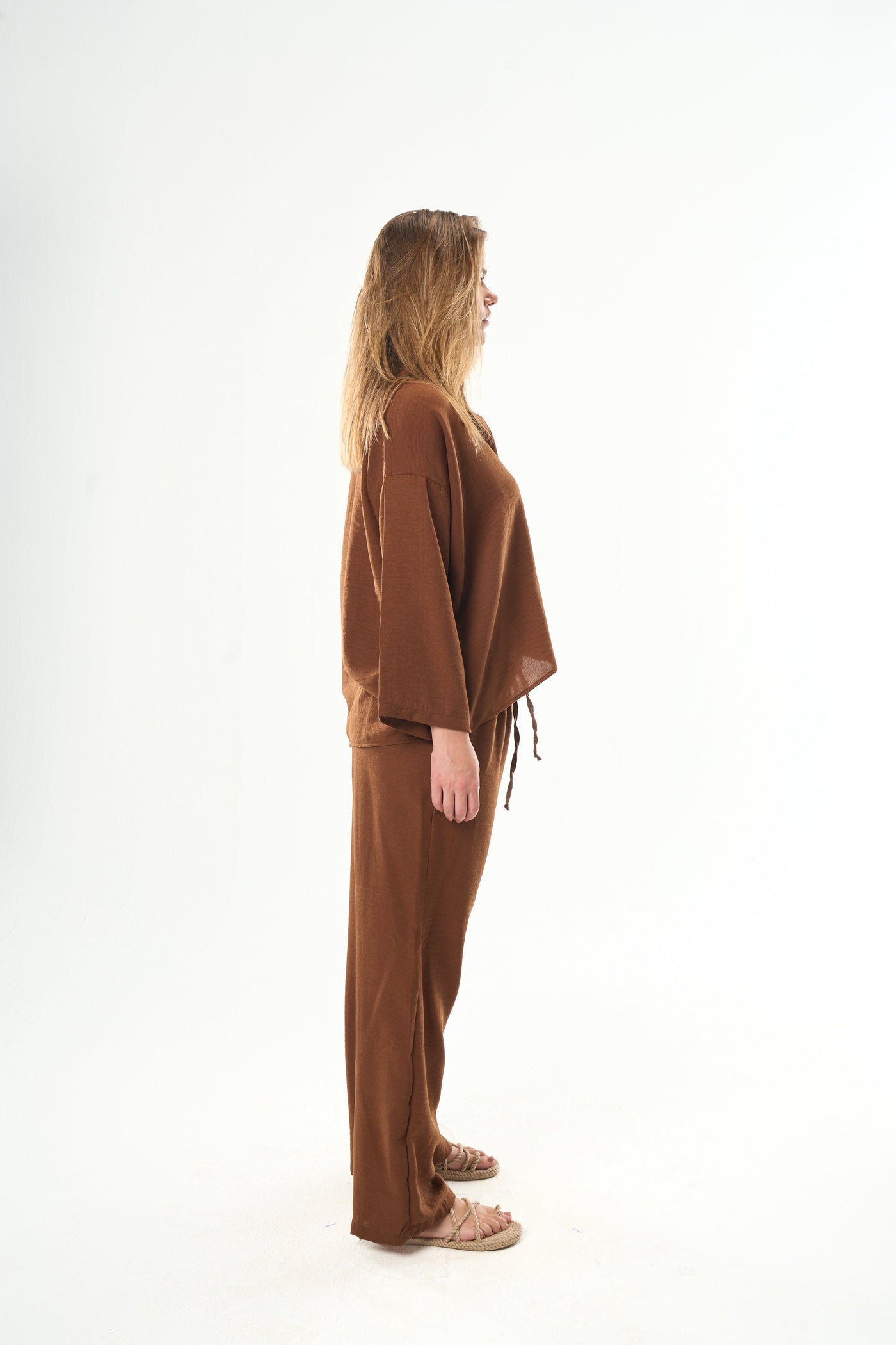 Women Brown Linen Pants