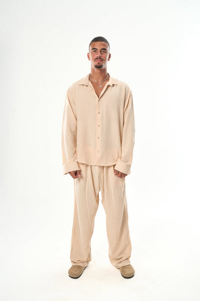 Men Beige Linen Pants