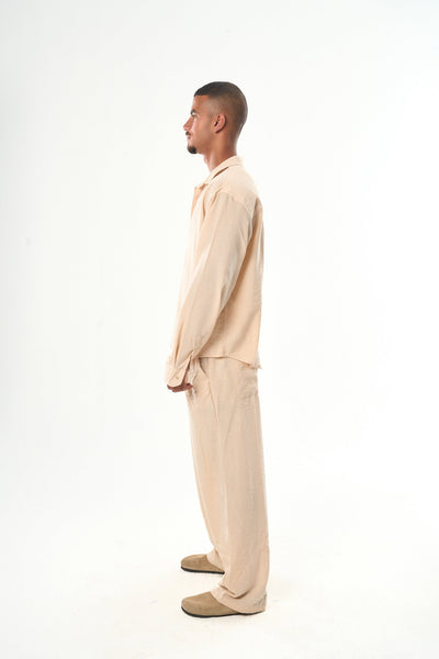 Men Beige Linen Pants
