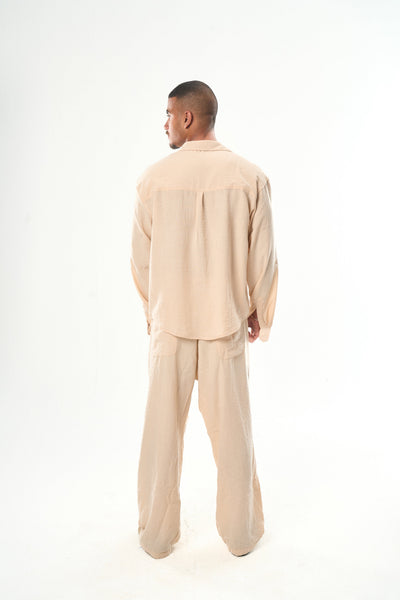 Men Beige Linen Pants