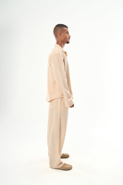 Men Beige Linen Pants