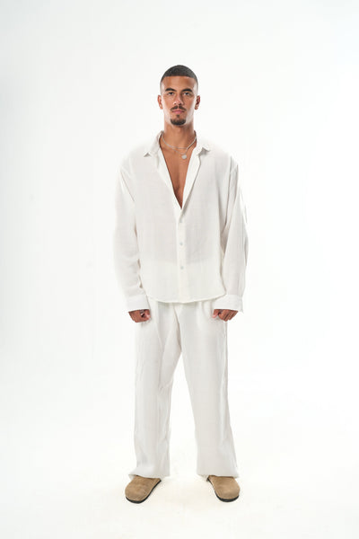 Men White Linen Pants