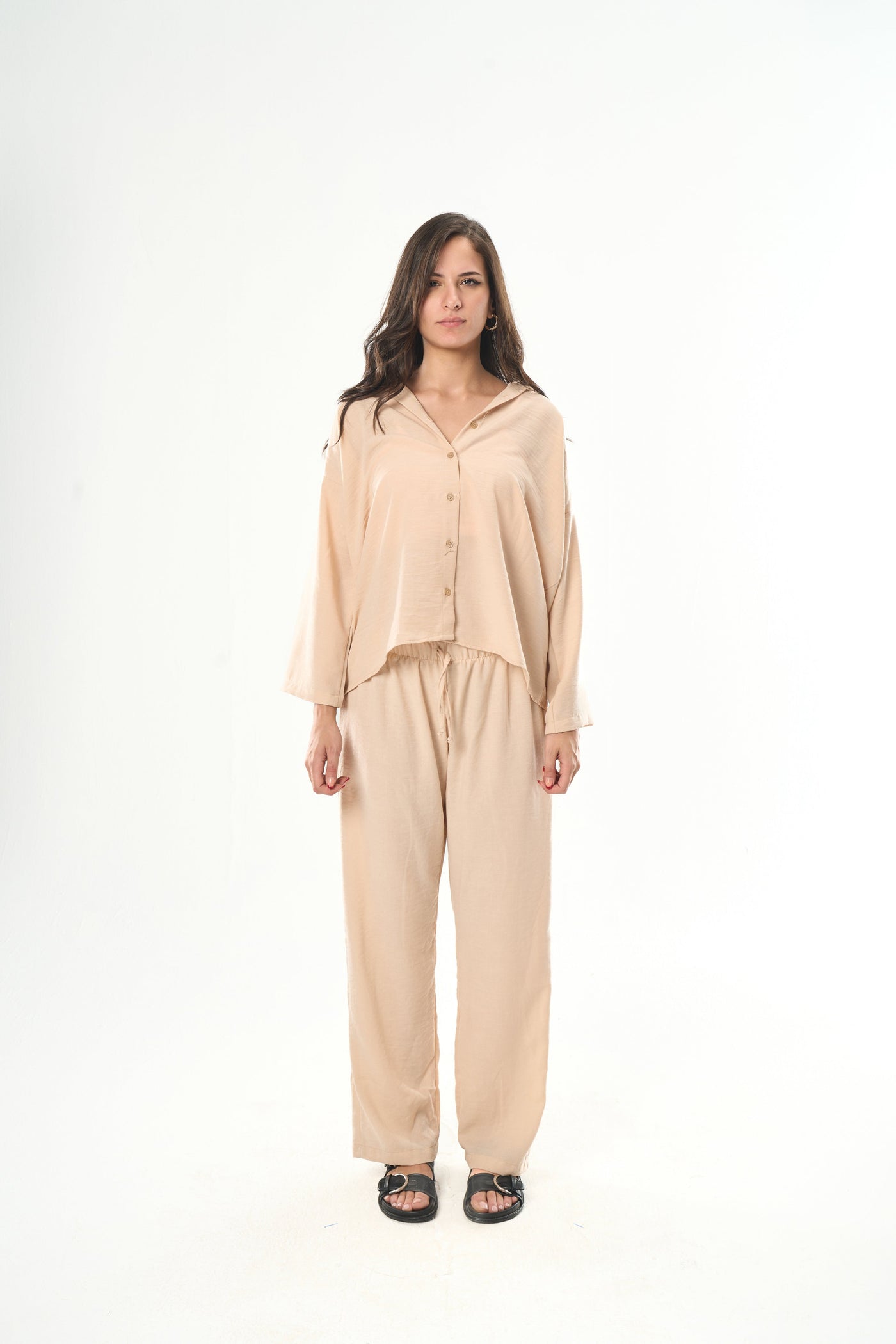Women Beige Linen Pants