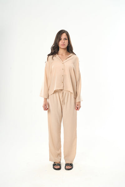 Women Beige Linen Pants