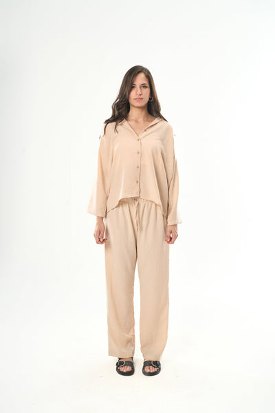 Women Beige Linen Shirt
