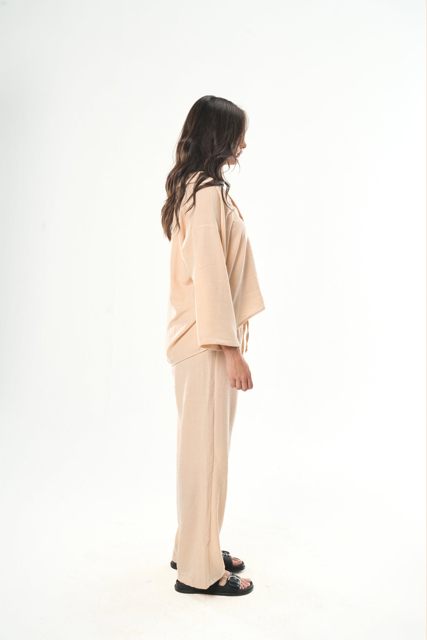 Women Beige Linen Pants
