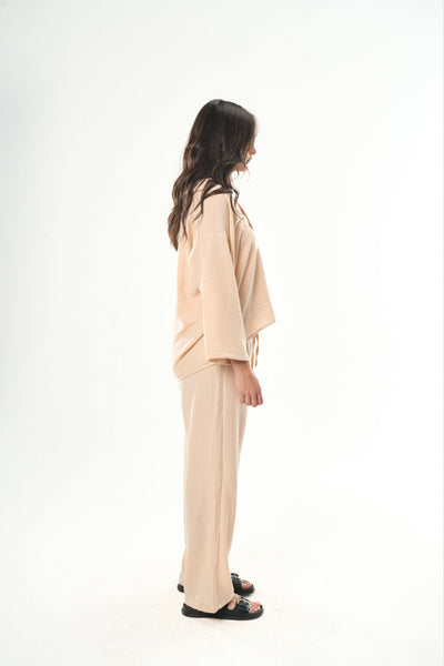 Women Beige Linen Pants