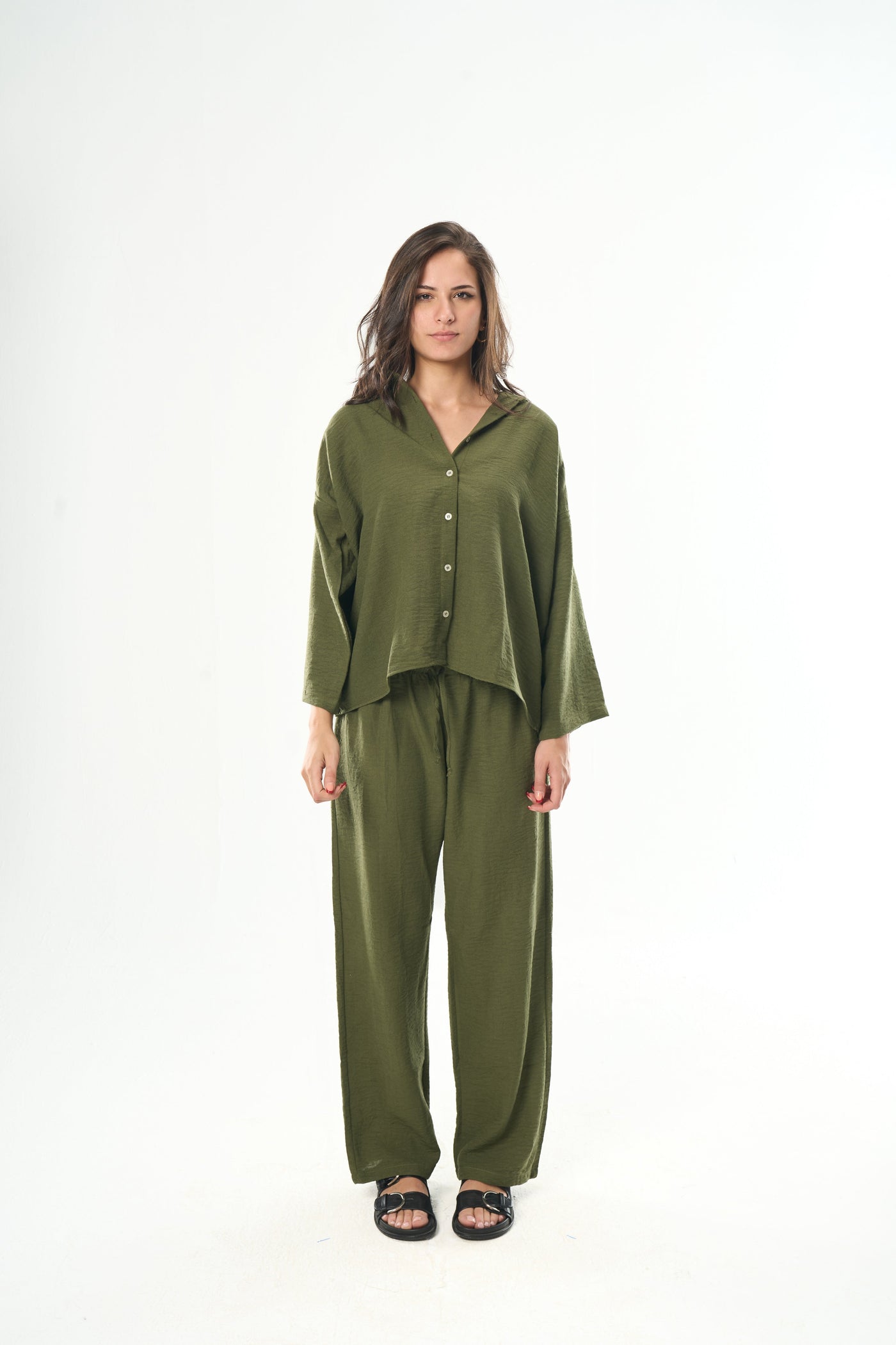 Women Olive Linen Pants