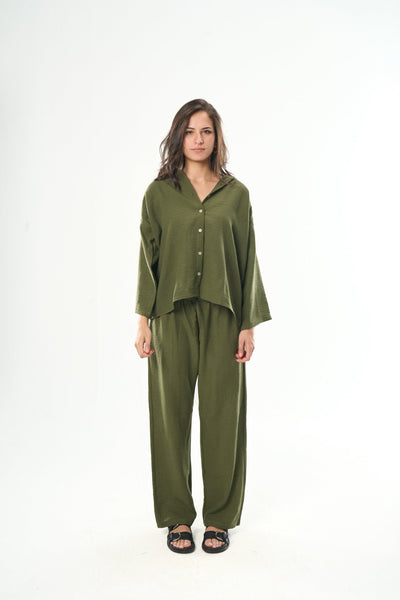 Women Olive Linen Pants