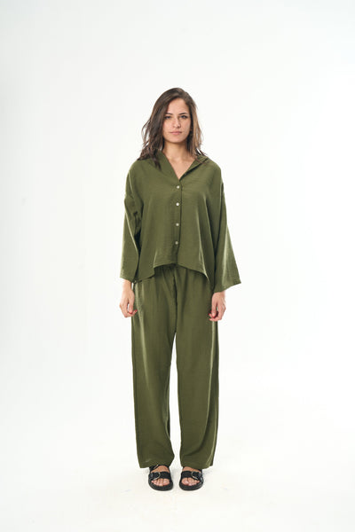 Women Olive Linen Shirt