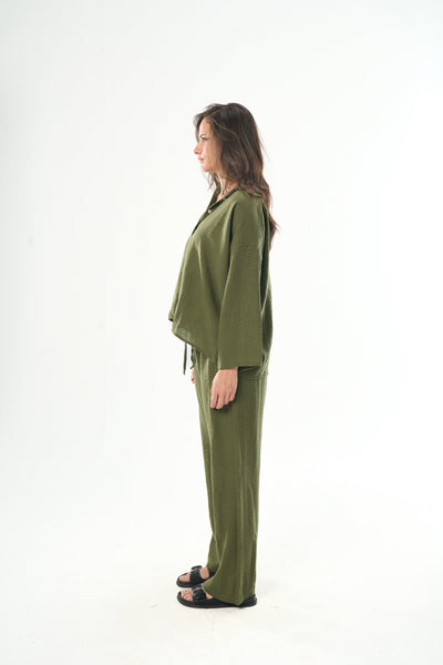 Women Olive Linen Pants