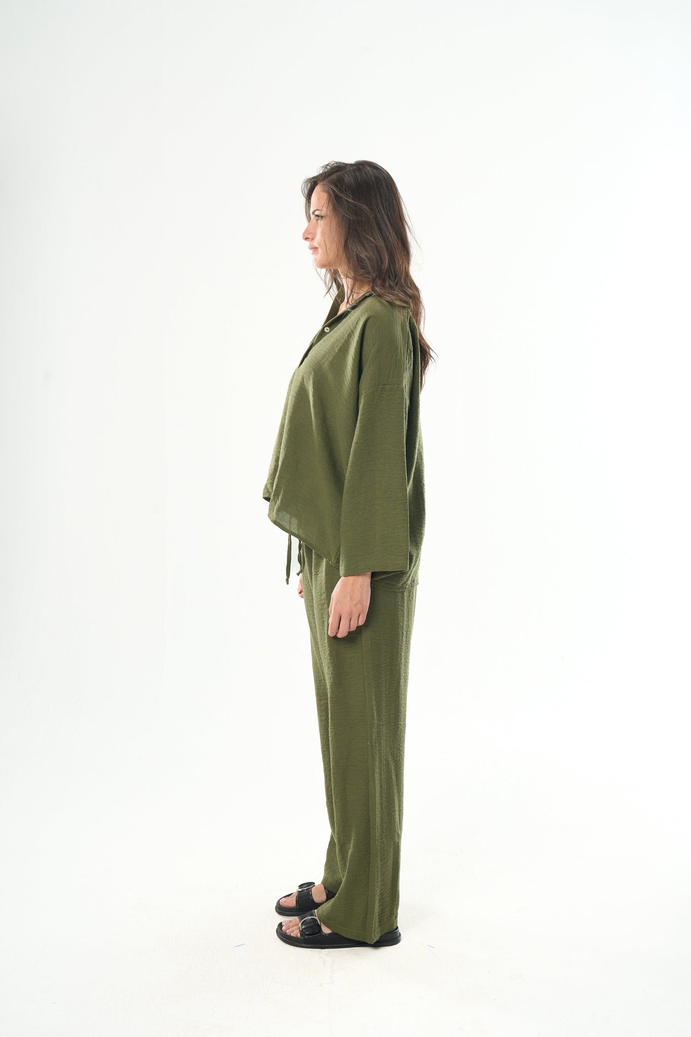 Women Olive Linen Shirt