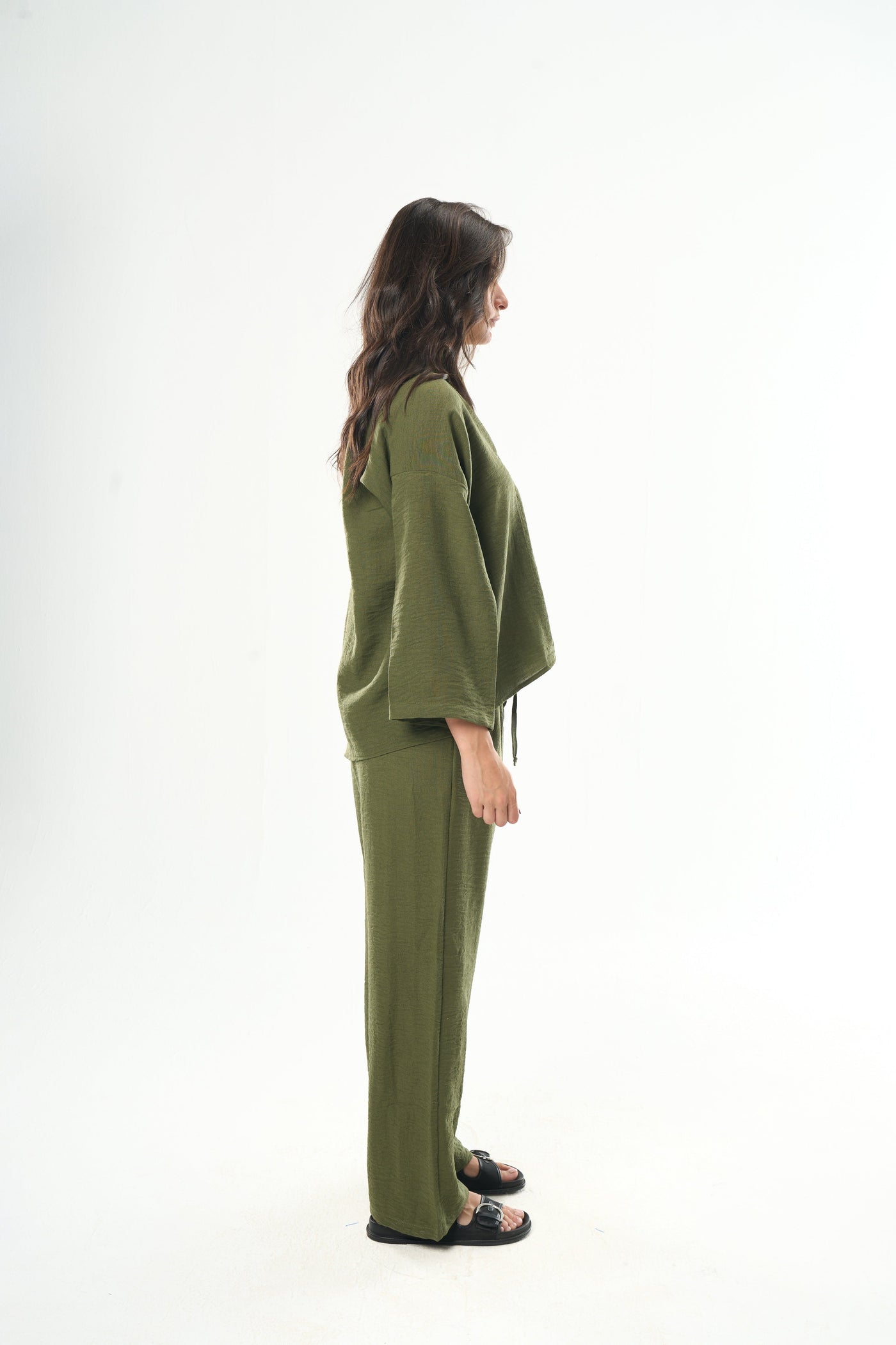 Women Olive Linen Pants