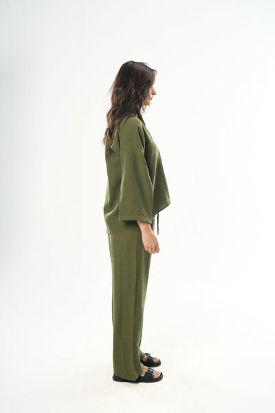 Women Olive Linen Pants