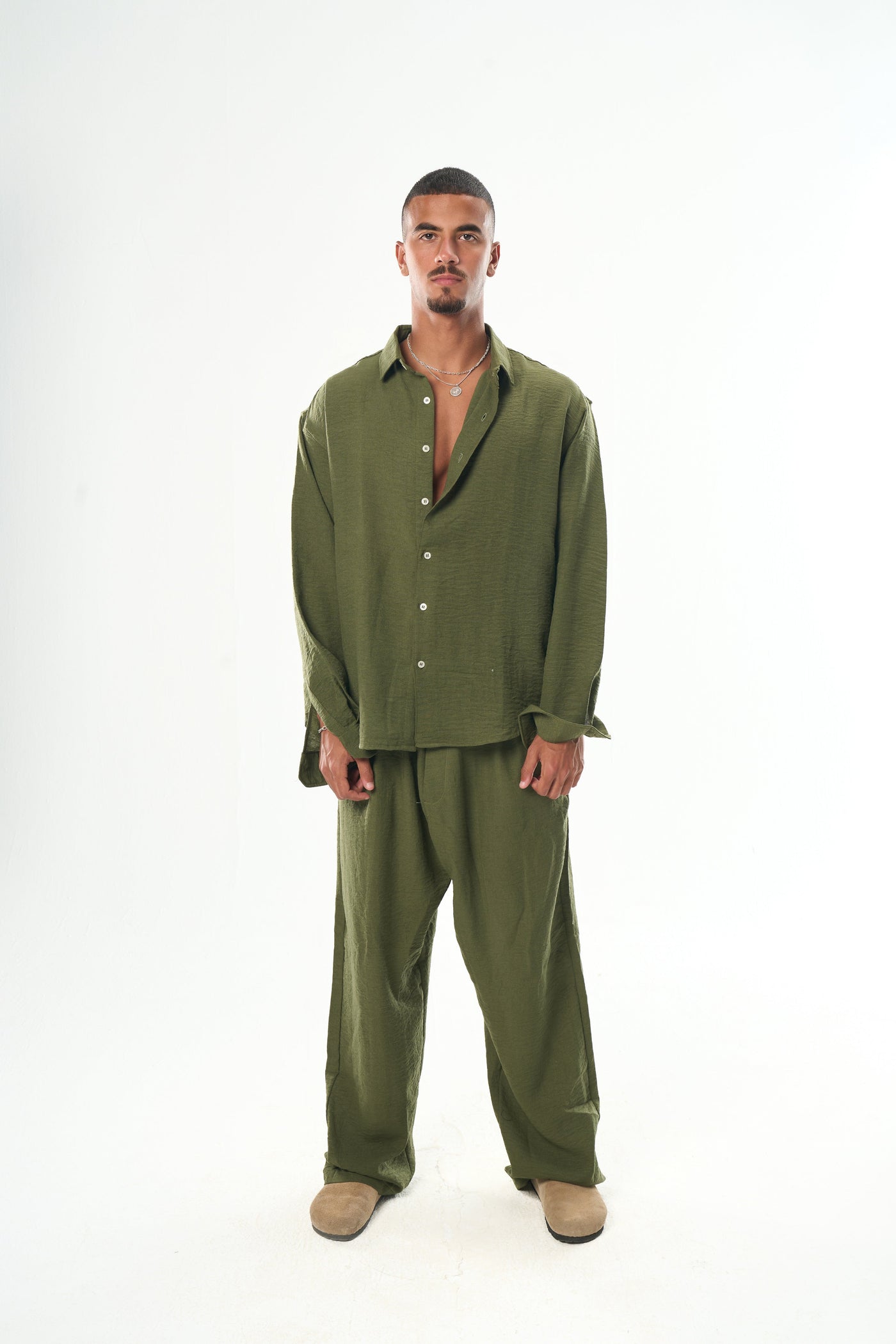 Men Olive Linen Pants