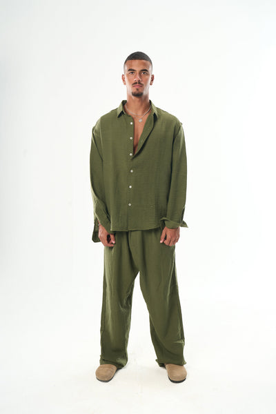 Men Olive Linen Pants