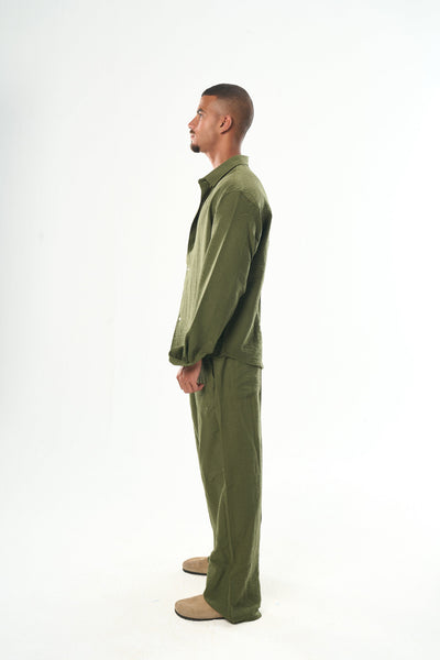 Men Olive Linen Pants