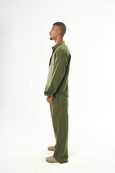 Men Olive Linen Shirt