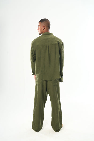 Men Olive Linen Pants