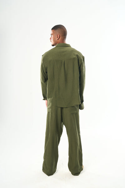 Men Olive Linen Shirt