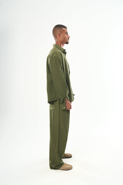 Men Olive Linen Pants