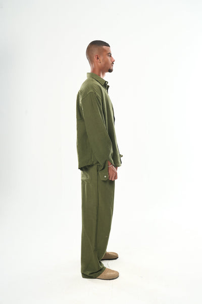 Men Olive Linen Shirt