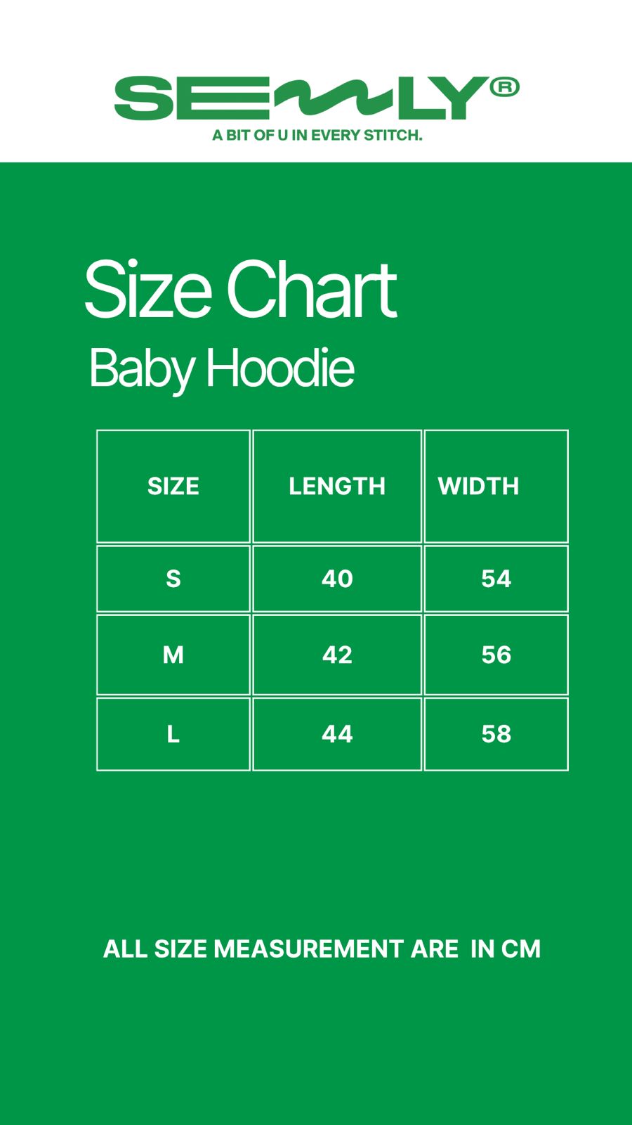 Baby Hoodie size chart