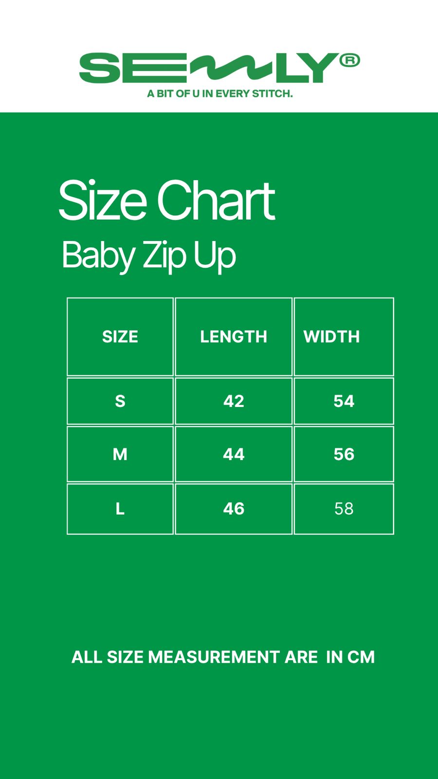 Baby Zip Up size chart