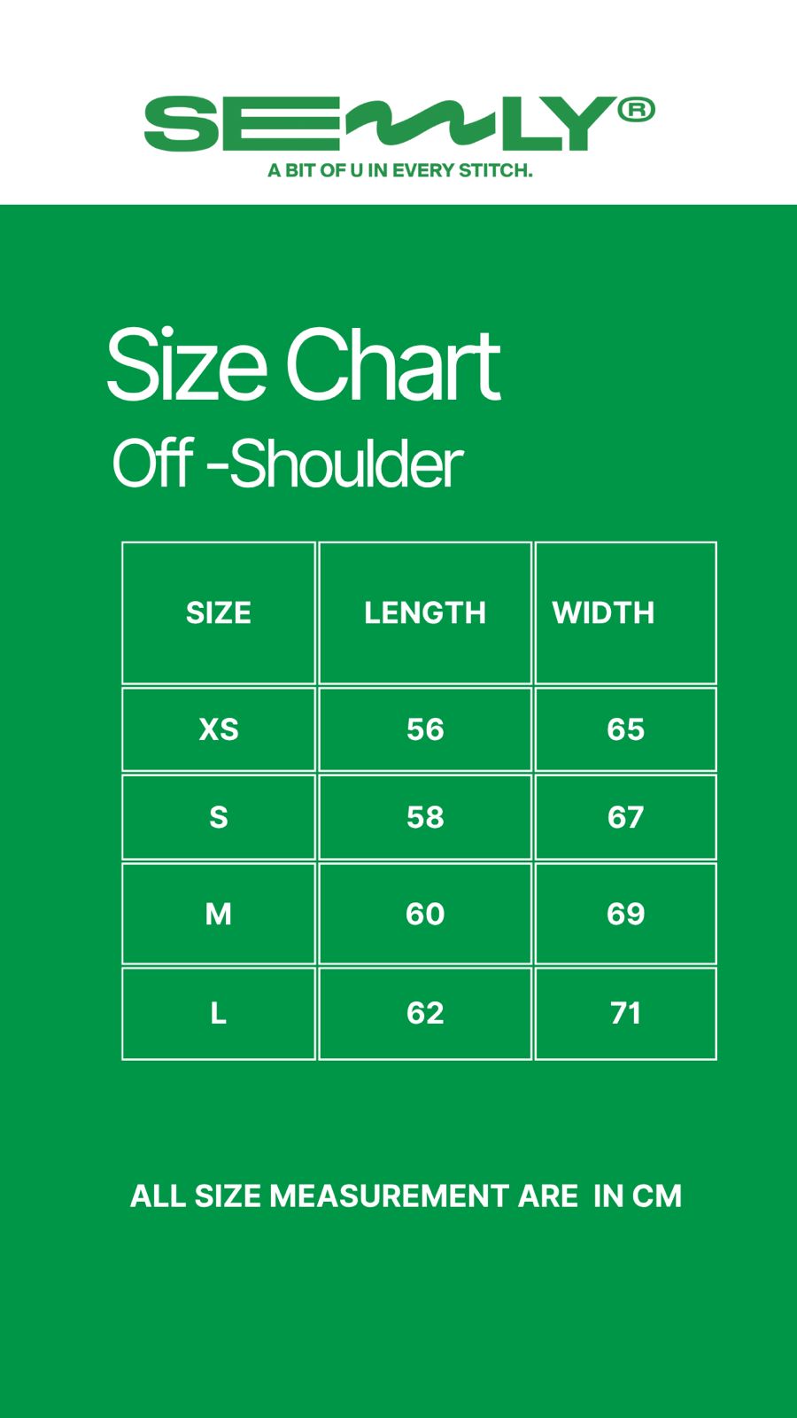 Off Shoulder size chart