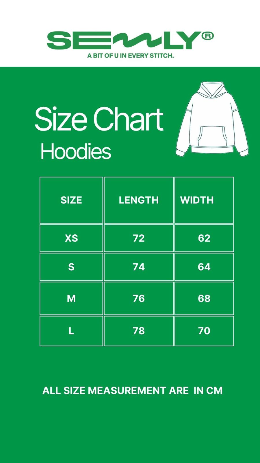 Basic Hoodie size chart