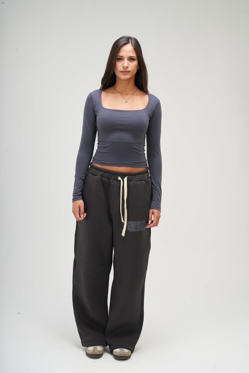 Women – Dark grey Long Sleeve Square Top – Seemly Essentials