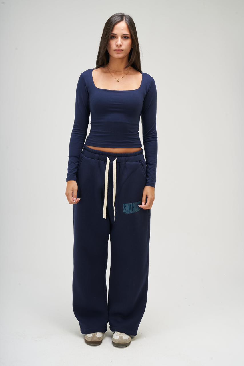 Women – Navy Blue Long Sleeve Square Top – Seemly Essentials