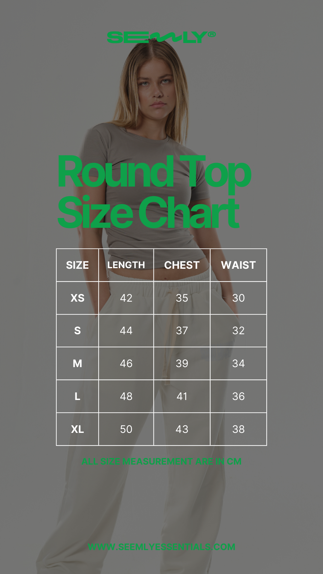 Round Neck Top size chart