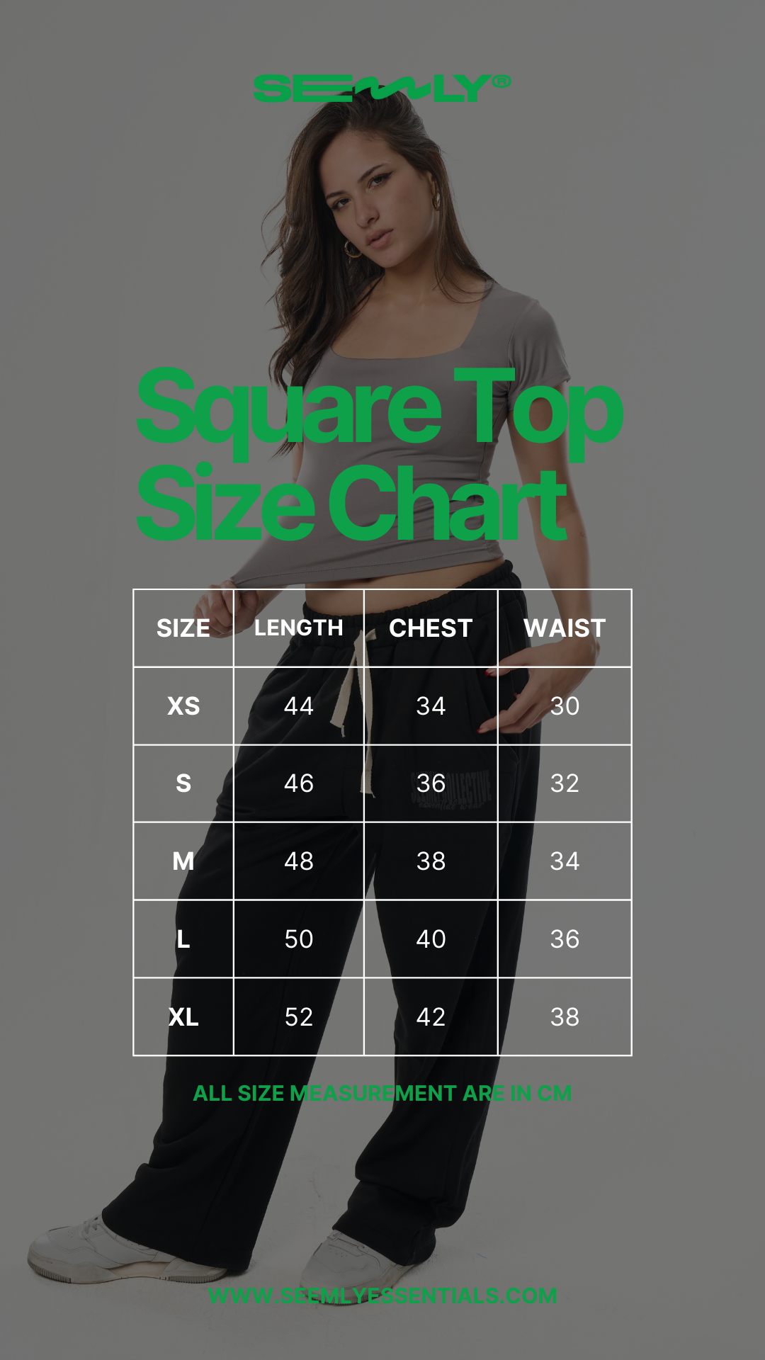 Square Neck Top size chart