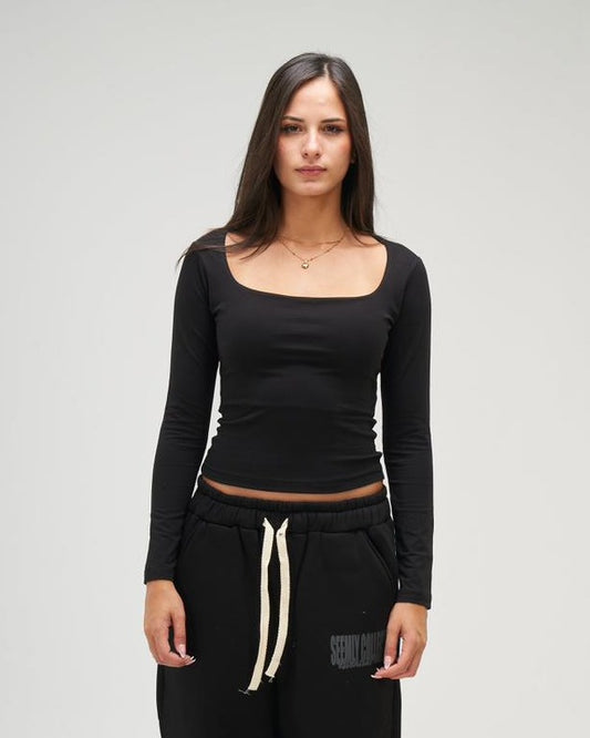 Black Long Sleeve Square Top – Seemly Essentials